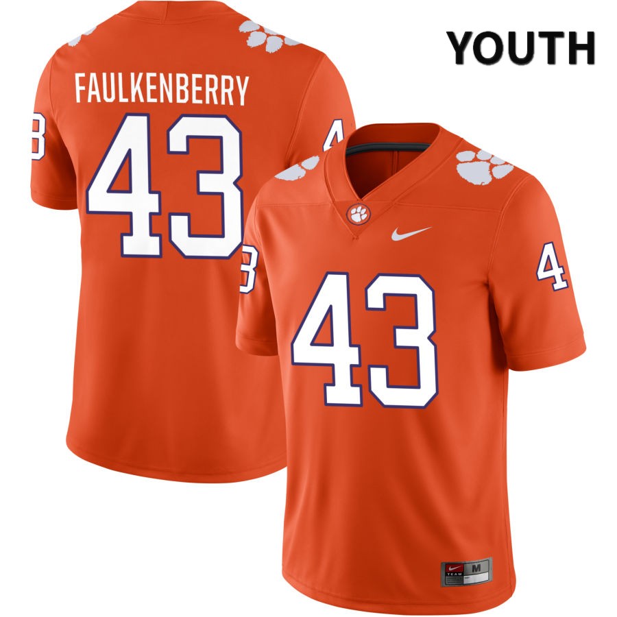 Youth Clemson Tigers Riggs Faulkenberry #43 College Orange NIL 2022 NCAA Authentic Jersey Real EXL42N7V